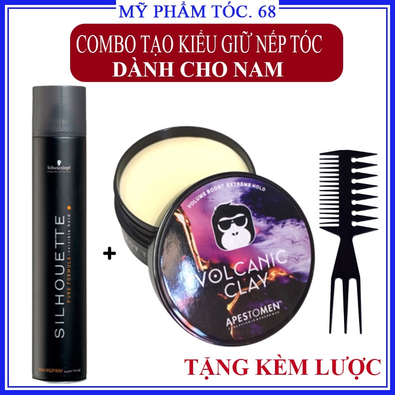 COMBO Gôm xịt tóc nam kèm sáp vuốt tóc VCN cao cấp tặng lược Chaoba giữ nếp 24h, kiểm soát dầu thừa