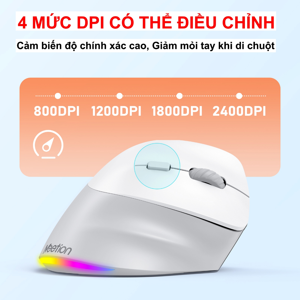 Chuột không dây Meetion BTM010R Dual Mode 2.4G + Bluetooth công thái học nút bấm yên tĩnh, tích hợp pin sạc | BigBuy360 - bigbuy360.vn