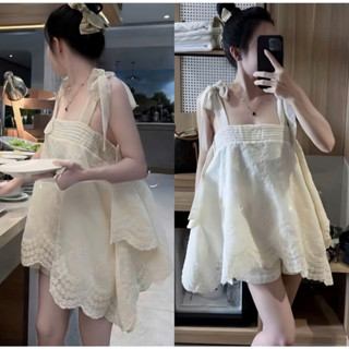 Set bộ nữ áo 2 dây ren hoa nhí kèm quần short đùi ren tiểu thư bánh bèo đi biển