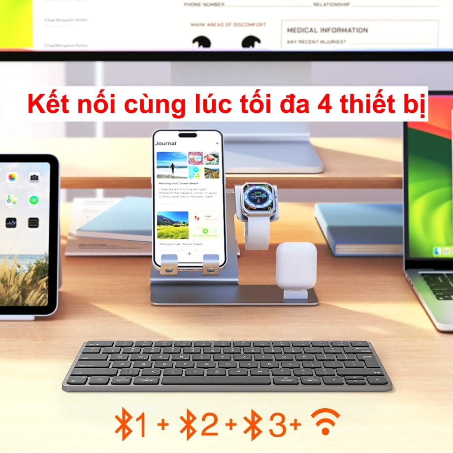 Bàn phím không dây Meetion iKey K210 không ồn 2 mode kết nối Bluetooth 2.4G pin sạc cổng type C | BigBuy360 - bigbuy360.vn
