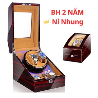 Hộp lắc trữ cót cho 2 đồng hồ cơ bằng gỗ Cao cấp - Có chế độ - Đèn Led- Nguồn điện hoặc Pin