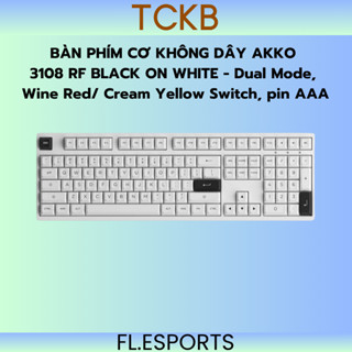Bàn phím cơ không dây AKKO 3108 RF Black one White, Dual Mode, Wine Red Switch, pin AAA
