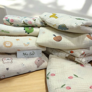  Khăn tắm xô muslin Nhà Sâu 4 lớp 2 mặt 