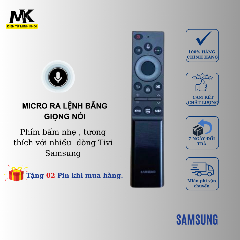 [Hàng Việt Nam] Remote Điều Khiển Giọng Nói Samsung Smart TV 4K, QLED, OLED (Nút VION, Dùng Pin)