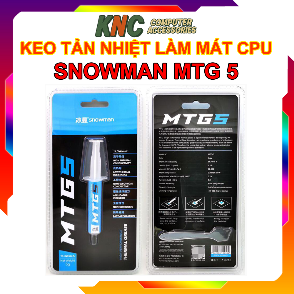 Keo Tản Nhiệt CPU Snowman MTG5 Trọng Lượng 5gr Dẫn Nhiệt 14.3w/mk - Hàng Fullbox