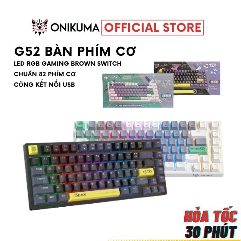 Bàn Phím Cơ Có Dây Gaming ONIKUMA G52 - Sử Dụng Cho PC Và Laptop - LED RGB 82 Phím Brown Switch