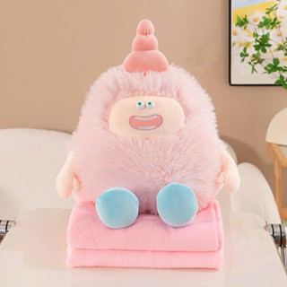 Bộ Chăn Gối Văn Phòng Đa Năng Hình Thú Lông Dài LeLe Xinh Xắn, Thú Nhồi Bông Kèm Chăn Cho Bé Đáng Yêu