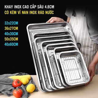  Khay inox kèm vỉ nan inox ráo nước nhiều cỡ 