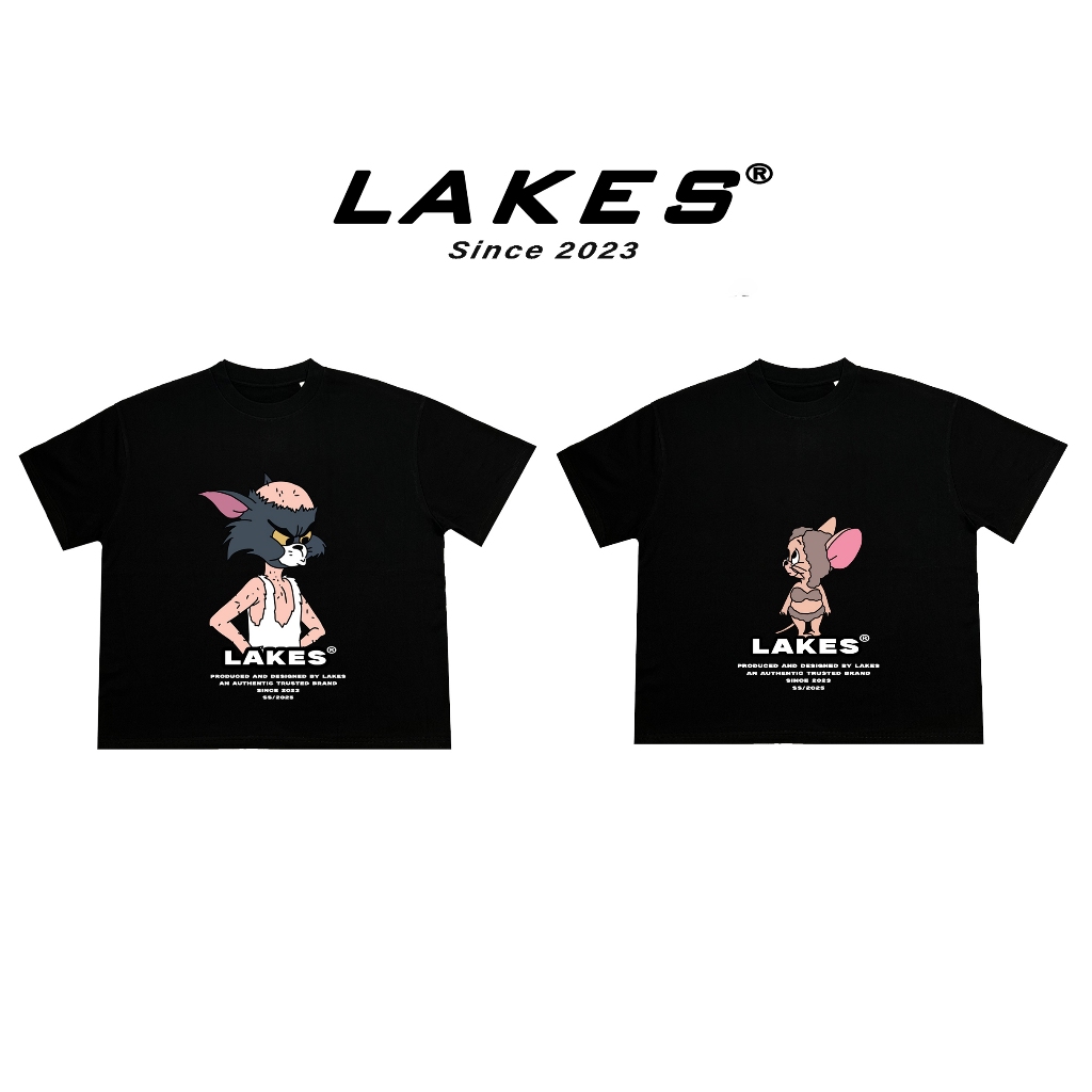 [LAKES] Áo Thun Boxy In Hình Mèo và Chuột Chất Liệu Cotton Cao Cấp