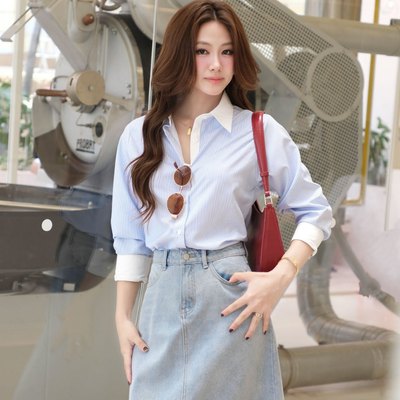 Áo sơ mi nữ GILLEE dáng classic phối cổ và tay áo màu trắng vải kate Mỹ công sở cao cấp thoáng khí FAS369