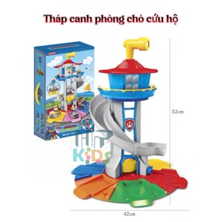 ( Kèm hình thật) Đồ chơi mô hình tháp canh phòng đội chó cứu hộ, Paw Patrol đầy đủ nhân vật, nhạc đèn