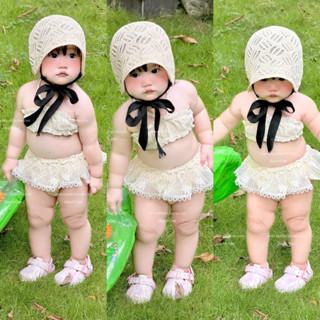 [C/o/v/er Hàn] Set bikini cho bé gái / Set đồ bơi bé gái áo+quần chất ren mềm màu kem siêu xinh - Hana Kids By Quynh Cao
