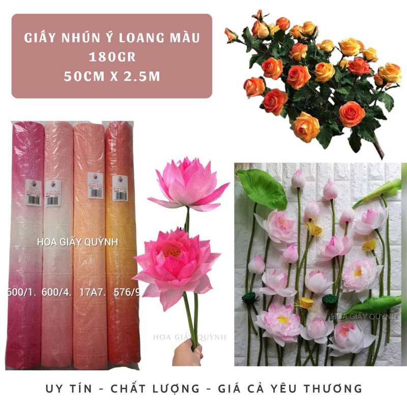 GIẤY NHÚN Ý LOANG MÀU 180G- 50cmx2.5m / 50x50cm