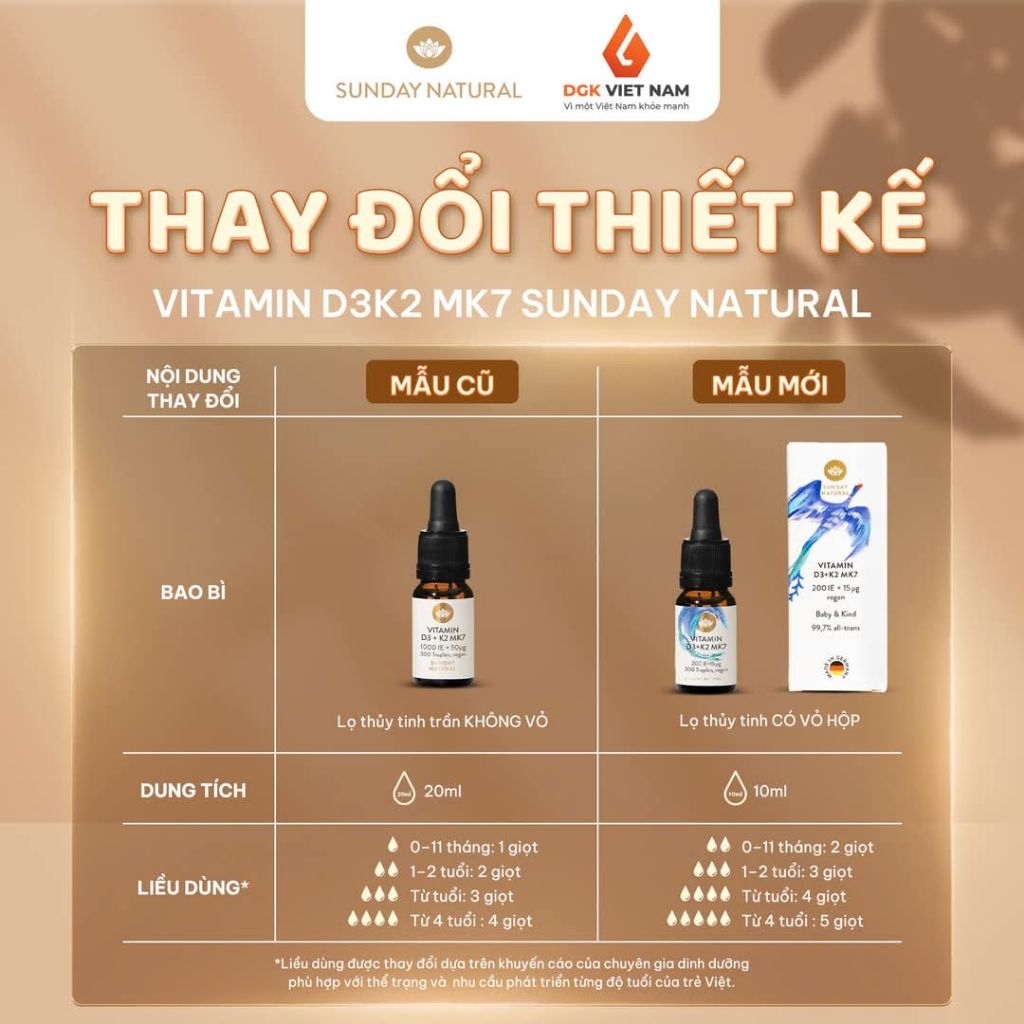 Vitamin D3K2 MK7 Sunday Natural 20ml cho trẻ từ sơ sinh chính hãng Đức