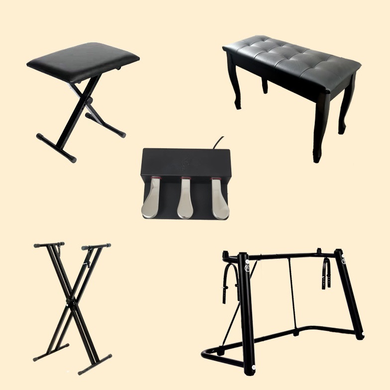 Phụ kiện cho đàn piano organ, chân đàn, pedal, ghế đàn, giá đàn piano organ đầy đủ đẹp chất lượng