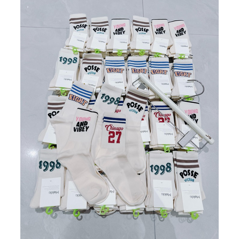 Vớ cổ cao - vớ dài in hình / chữ trắng ngà