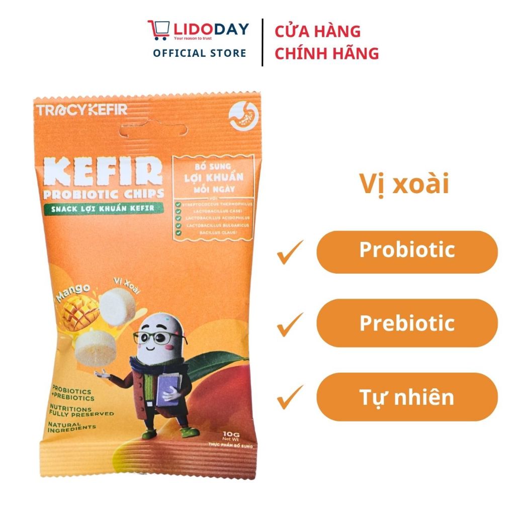 Gói snack lợi khuẩn kefir vị xoài - Bổ sung lợi khuẩn, hỗ trợ đường ruột, hấp thu dinh dưỡng