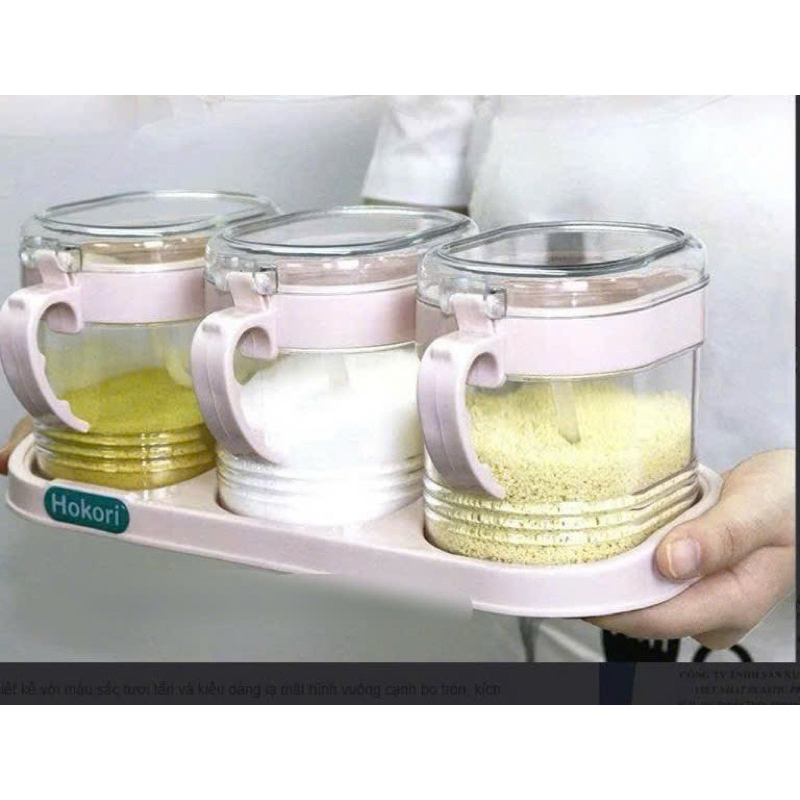 Hũ đựng gia vị kèm thìa nhựa VIỆT NHẬT, bộ 4 hũ /3 hũ/2 hũ /gia vị có đế giữ