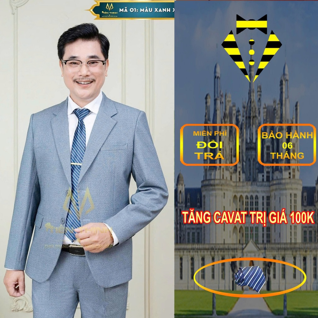 (Tặng Cà Vạt) Bộ vest nam trung niên Tiến Thịnh may 2 lớp chất liệu vải cao cấp nhập khẩu sang trọng