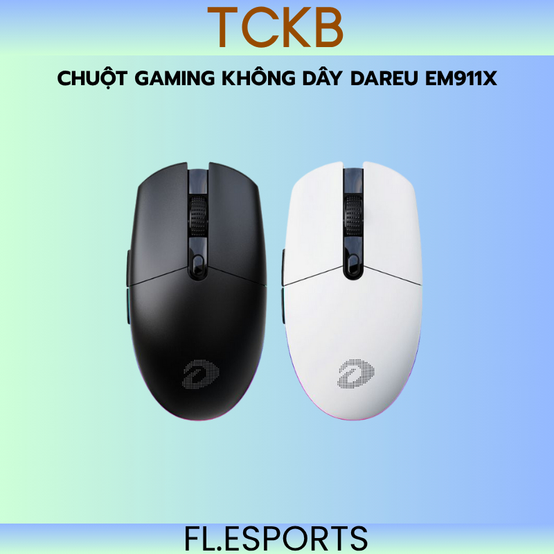 Chuột gaming không dây DareU EM911X, Đen/ Trắng, Kết nối không dây 2.4Ghz, Cảm biến P3104, 8000DPI