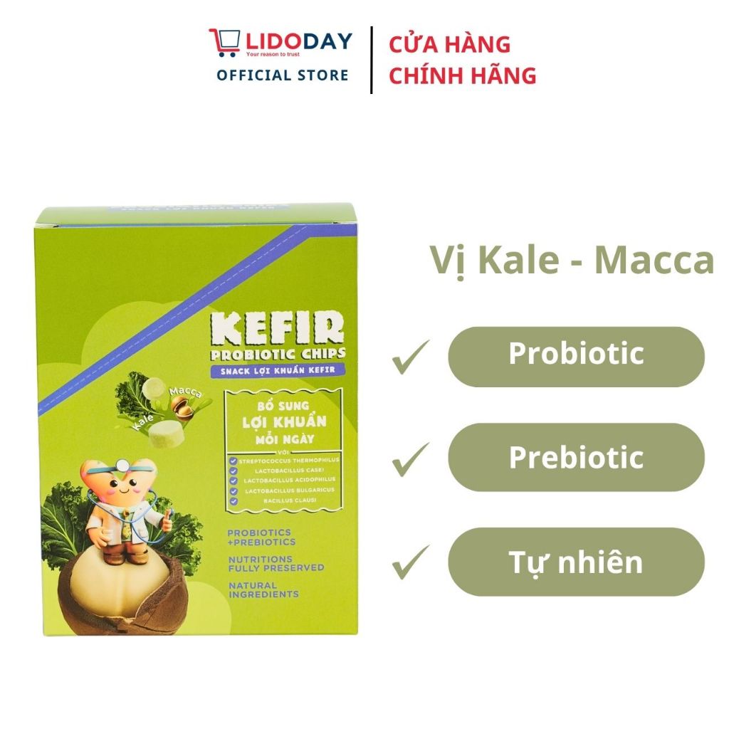 Hộp snack lợi khuẩn kefir vị kale macca (5 gói) - Bổ sung lợi khuẩn, hỗ trợ đường ruột, hấp thu dinh