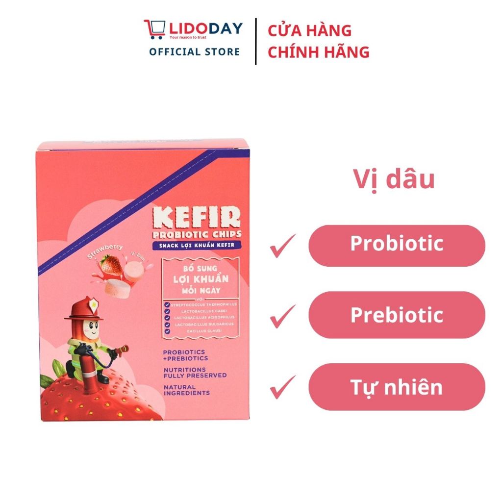 Hộp snack lợi khuẩn kefir vị dâu (5 gói) - Bổ sung lợi khuẩn, hỗ trợ đường ruột, hấp thụ dinh dưỡng