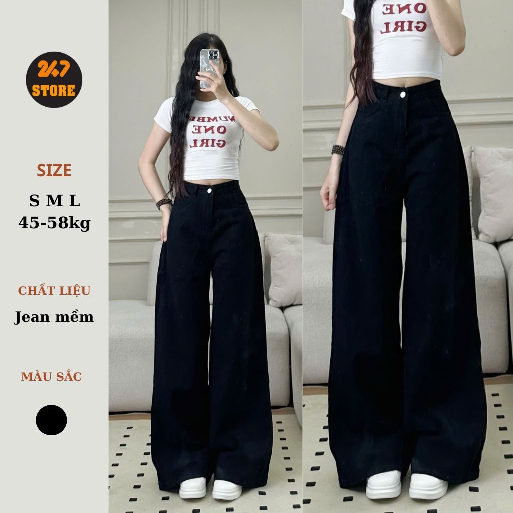 Quần Jean Denim Suông Ống Rộng Màu Đen Basic 247store Dễ Mặc, Dễ Mix Ống 33cm | BigBuy360 - bigbuy360.vn