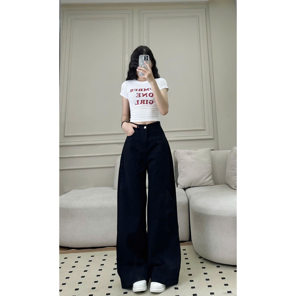 Quần Jean Denim Suông Ống Rộng Màu Đen Basic 247store Dễ Mặc, Dễ Mix Ống 33cm | BigBuy360 - bigbuy360.vn