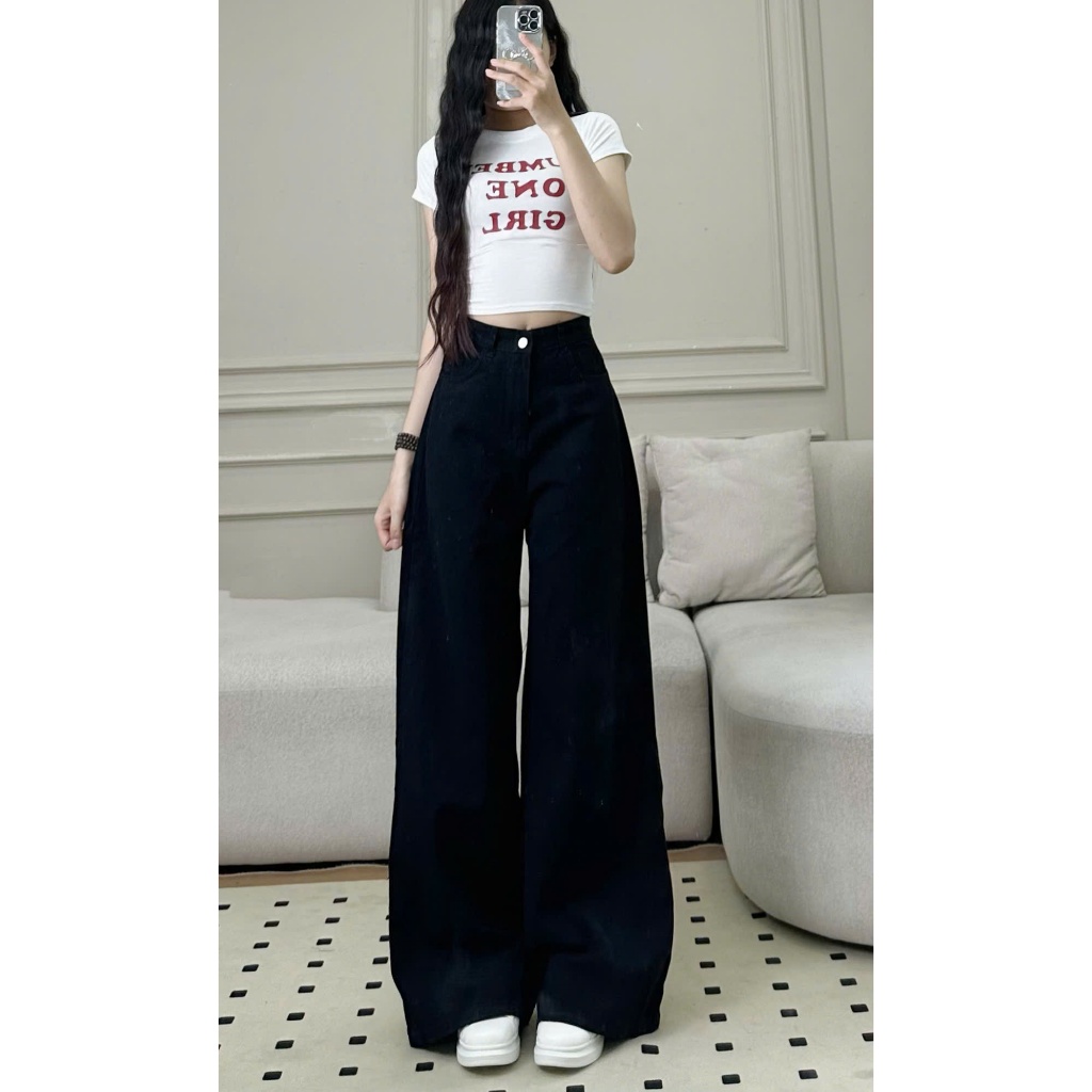 Quần Jean Denim Suông Ống Rộng Màu Đen Basic 247store Dễ Mặc, Dễ Mix Ống 33cm | BigBuy360 - bigbuy360.vn