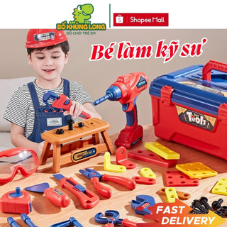  Đồ Chơi Hộp Dụng Cụ Sửa Chữa Kỹ Sư Cho Bé BỐ KHỦNG LONG Hơn 40 Dụng Cụ Tặng Mũ Và Kính Vali Kỹ Sư Gấu Lắp Ráp 