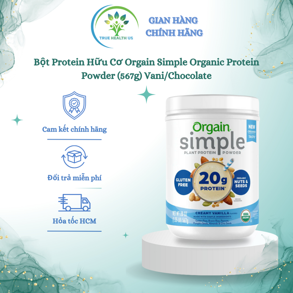 Bột Protein Hữu Cơ Orgain Simple Organic Protein Powder (567g) Vani/Chocolate