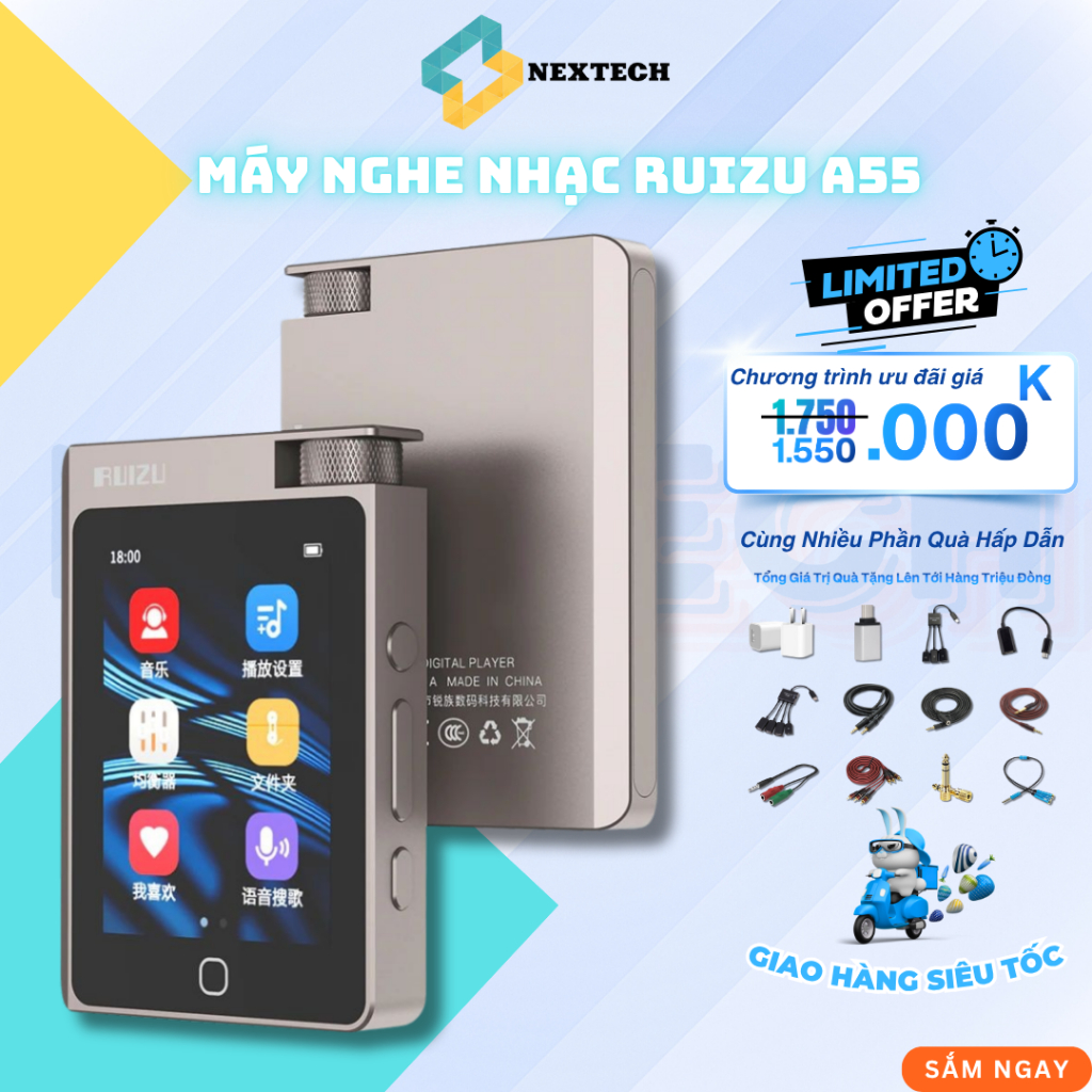 🎶 MÁY NGHE NHẠC RUIZU A55 BLUETOOTH 5.0 CẢM ỨNG 2.8 INCH 16GB HIFI SANG TRỌNG 🎵