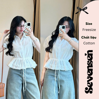 Áo Babydoll Phối Ren Mỏng Tay Ngắn Dây Rút Thắt Eo Phối Nơ Dáng Xòe Gấu Bèo Ulzzang Sevensen- Ao2233