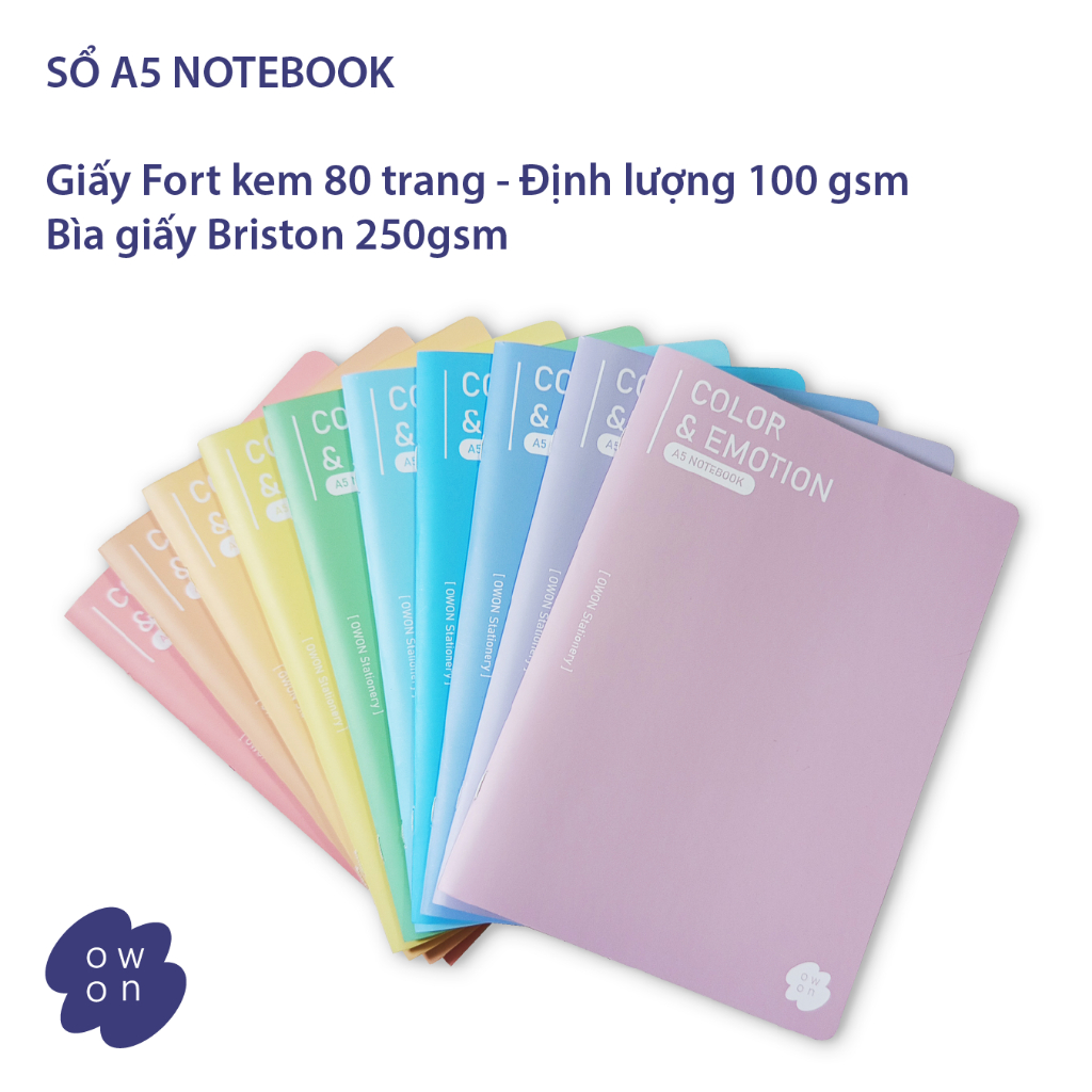 Sổ A5 Notebook, bìa giấy Briston 250gsm, ruột giấy trắng Fort kem 100gsm, 80 trang, khâu gáy thủ côn