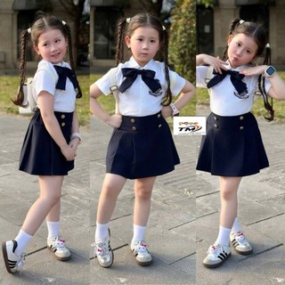 Set váy trắng sơ mi tựu trường bé gái