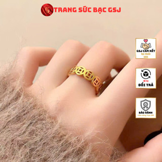  Nhẫn Bạc 925 Xi Kim 3 Lớp Cho Nữ Free Size Hoa Văn Kim Tiền Trơn May Mắn  - GSJ - R1504001 