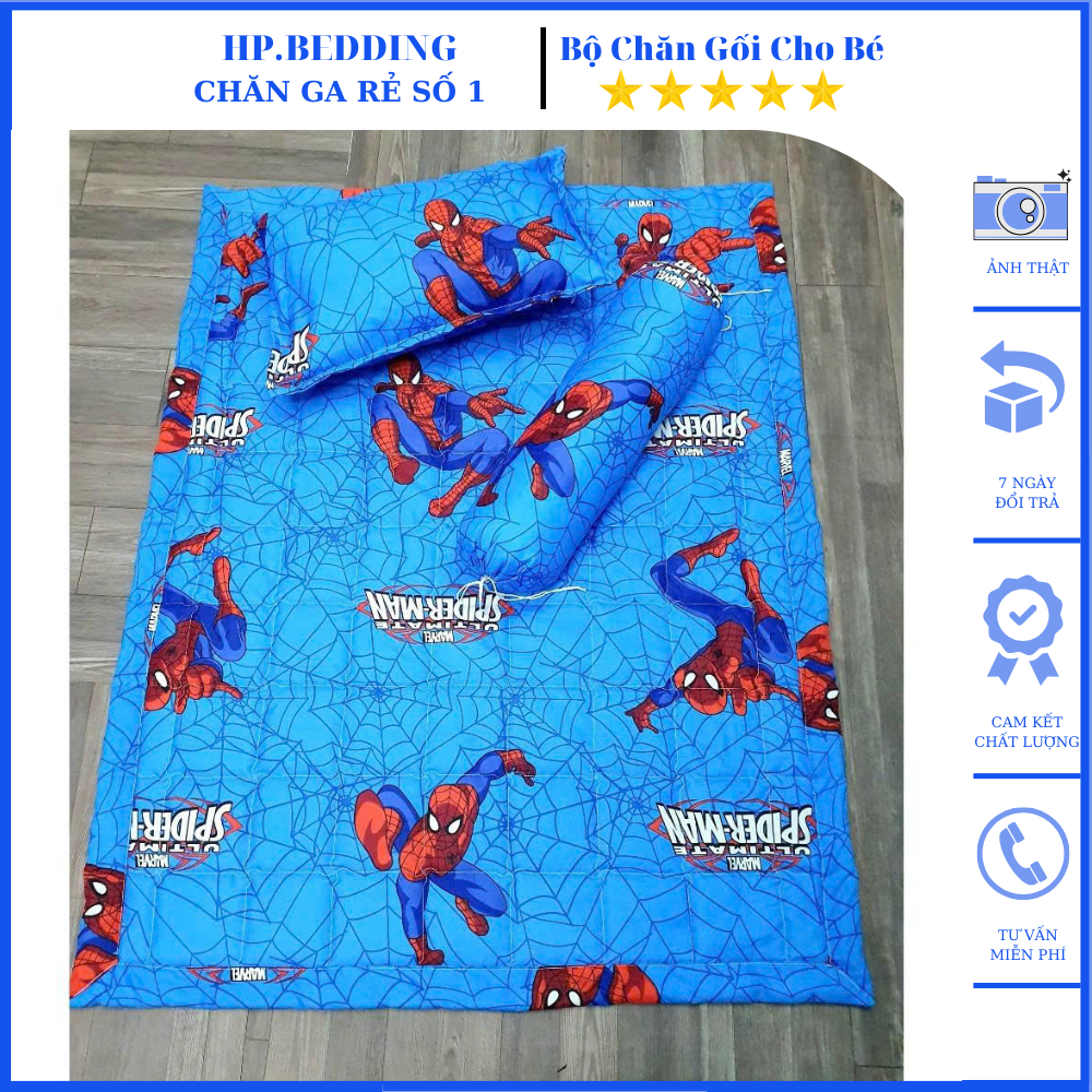 Bộ chăn gối cho bé mầm non, set 3 món cho bé đi học cotton poly thoáng khi hoạ tiết màu hình thú ngộ nghĩnh đáng yêu