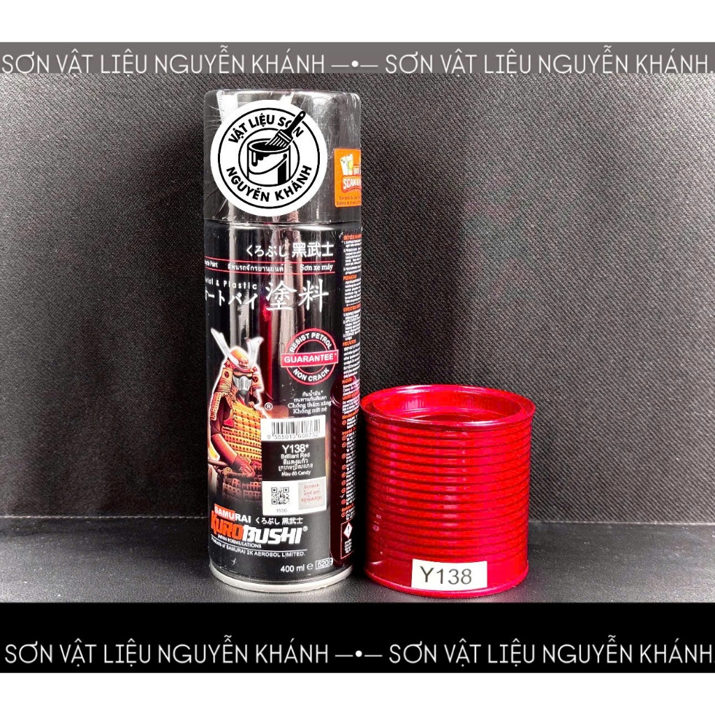 SƠN XỊT SAMURAI Y138 MÀU ĐỎ CANDY 400ML – SƠN PHUN ĐỎ TRONG, BÓNG ĐẸP, HIỆU ỨNG CANDY NỔI BẬT