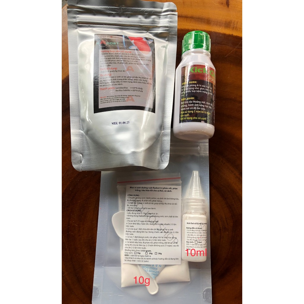 Combo xổ lãi kick out và men vi sinh đường ruột radost cho cá koi,cá cảnh  có chiết lẻ.