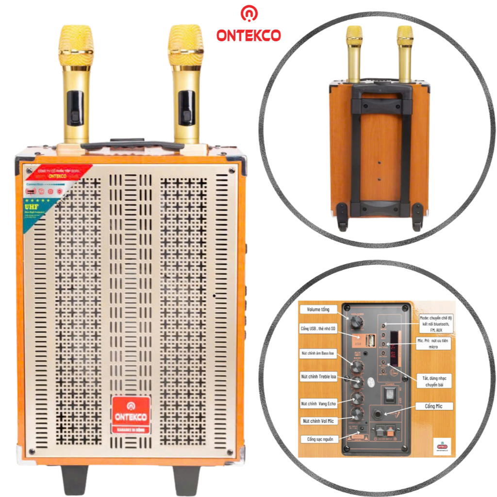 [TẶNG KÈM 2 MICRO] Loa Bluetooth ONTEKCO 8002, Hát Karaoke Tại Nhà, Âm Thanh Cực Hay, Bass Chuẩn