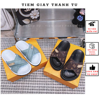 Dép lê nữ đế bánh mỳ quai chéo hoạ tiết hoa hàng QCCC fullbox