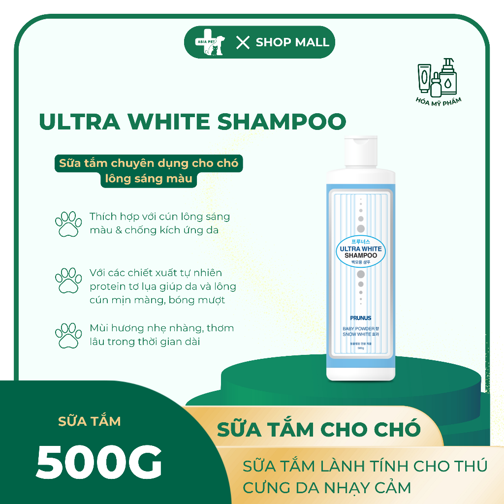 Sữa tắm PRUNUS ULTRA WHITE SHAMPOO cho chó mèo 500G