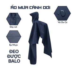 Áo Mưa Cánh Dơi Xẻ Tà Vải Dù Da Cá, Áo Mưa Choàng Dày Dặn Không Thấm Nước