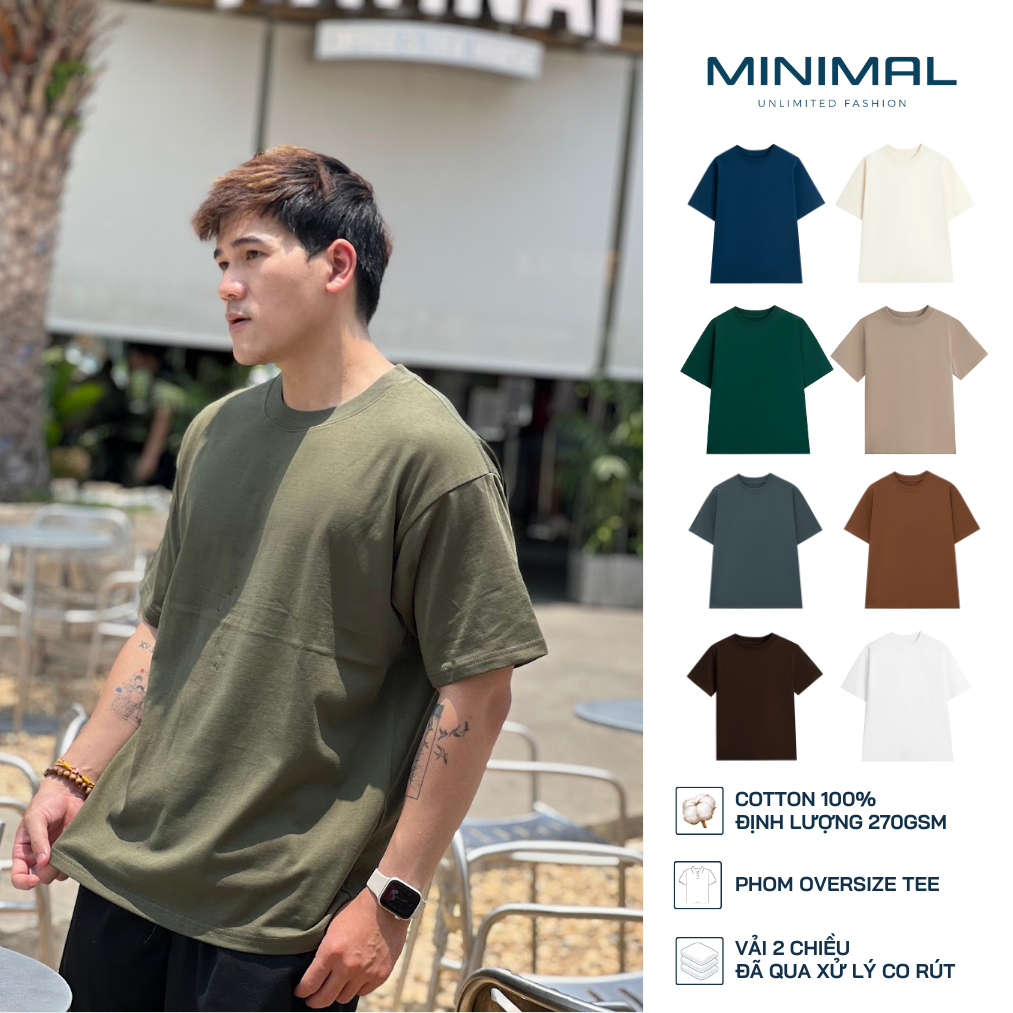 [MUA 2 giảm 60k] Áo Thun Trơn Oversize Premium 270gsm MINIMAL Màu Nâu Cotton 100%, Định Lượng 270gsm
