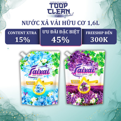 Nước Xả Vải Hữu Cơ Đậm Đặc FAIXAI 1.6L Công Nghệ Nhật Bản - Hương Lavender/ Ban Mai Xanh