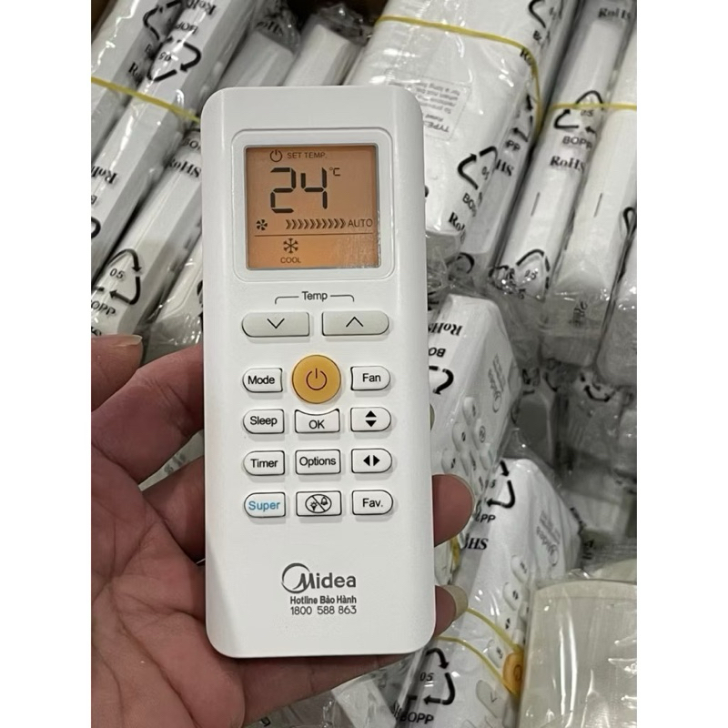 Điều khiển điều hòa Midea  nút Vàng midea đèn -Remote dùng cho máy lạnh Midea 2 chiều