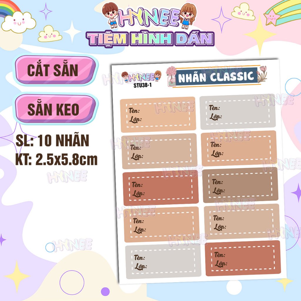 10 Nhãn Vở Classic Thiết Kế Tông Nâu, Giấy nhãn Vintage, Nhãn Vở Tên Lớp Đơn Giản, Giấy Nhãn Học Sin