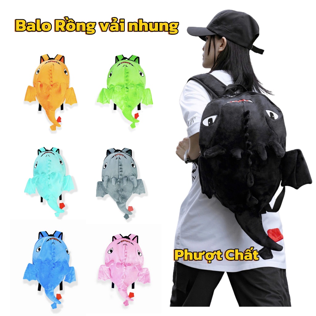 Balo Rồng vải nhung mềm mịn nhiều màu rộng rãi mang đi học,đi làm,đi phượt đều được rất tiện lợi