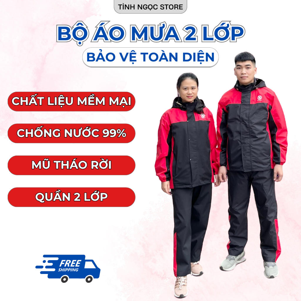 Áo mưa bộ nam nữ tinhngocstore HV01 cao cấp,quần áo mưa 1 người đi xe máy 2 lớp chống thấm, giữ ấm mùa đông, mũ tháo rời