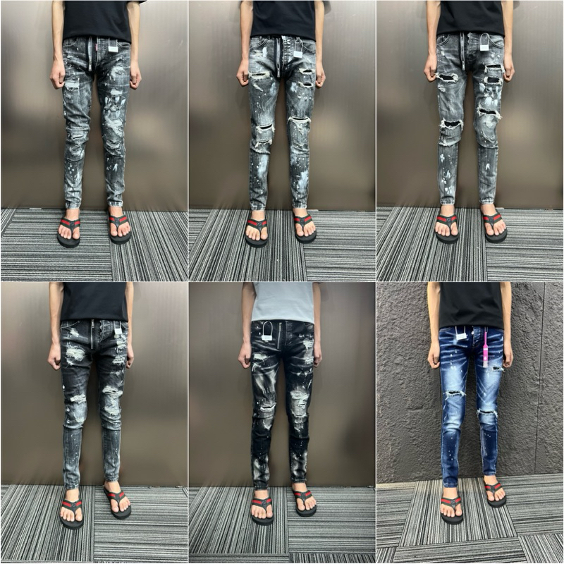 Quần Jean Nam xanh vẩy sơn 4cúc loang rách nhẹ dành cho nam
